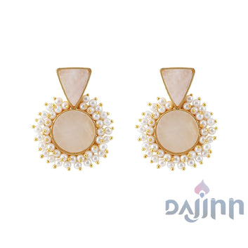 Dajinn Preeti Light Pink Stone and Pearl Earring