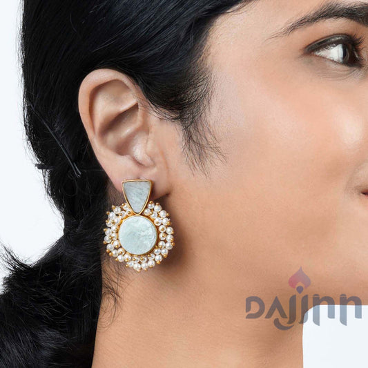 Dajinn Preeti Light Green Stone and Pearl Earring