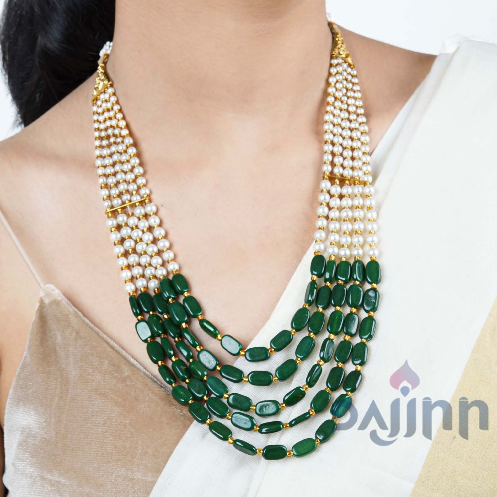 Dajinn Aarushi Green Bead And Pearl Necklace