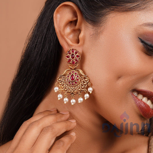 Dajinn Vikasini Magenta Gold Enamel Earrings