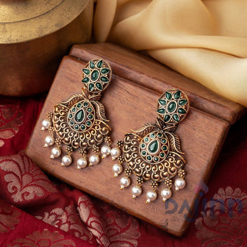 Dajinn Vikasini Dark Green Gold Enamel Earrings