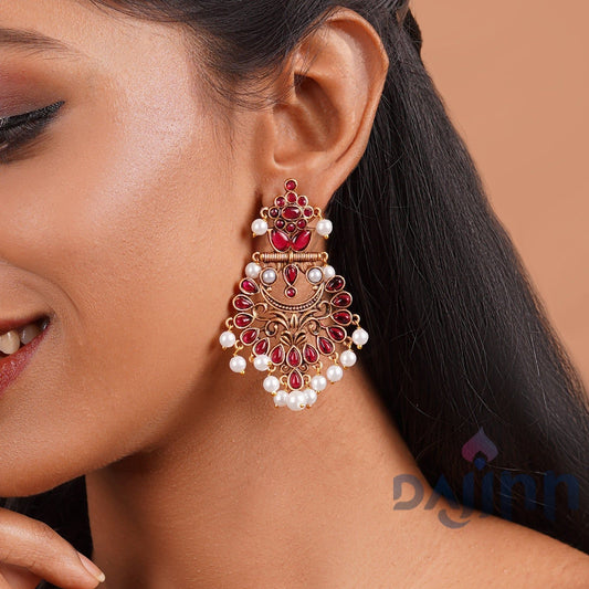 Dajinn Rutuja Magenta  Gold Enamel Earrings