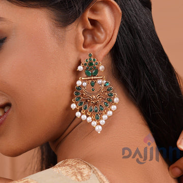 Dajinn Rutuja Dark Green Gold Enamel Earrings