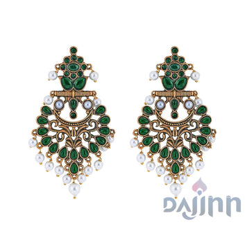 Dajinn Rutuja Dark Green Gold Enamel Earrings