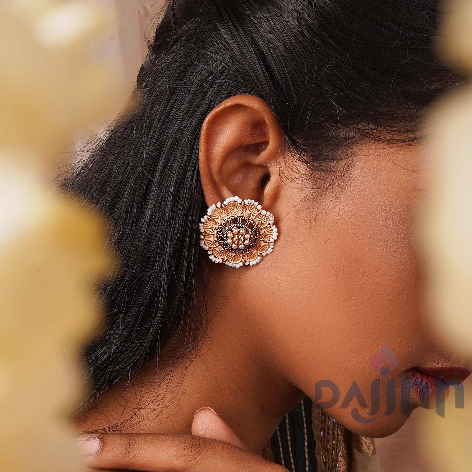 Dajinn Pragya Nude Pink Gold Enamel Stud