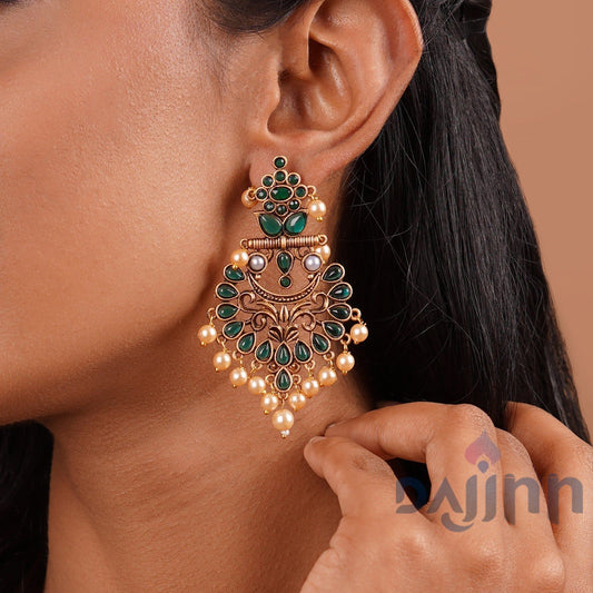 Dajinn Saanchi Dark Green Gold Enamel Earrings