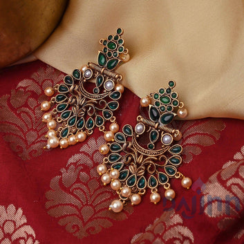 Dajinn Saanchi Dark Green Gold Enamel Earrings