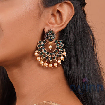 Dajinn Ira Dark Green Gold Enamel Earrings