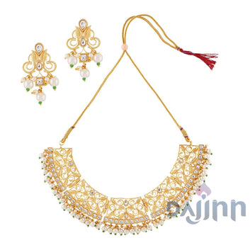 Dajinn Revika Pearl and Gold Necklace Set