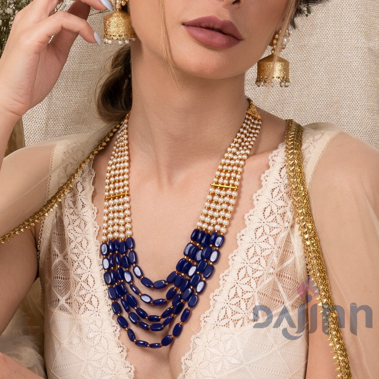 Dajinn Aarushi Blue Bead And Pearl Necklace