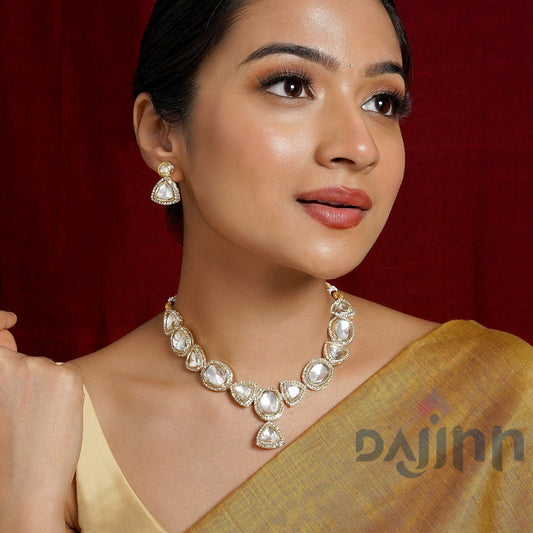 Dajinn Noor Light Gold Uncut Stone Necklace Set