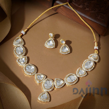 Dajinn Noor Light Gold Uncut Stone Necklace Set