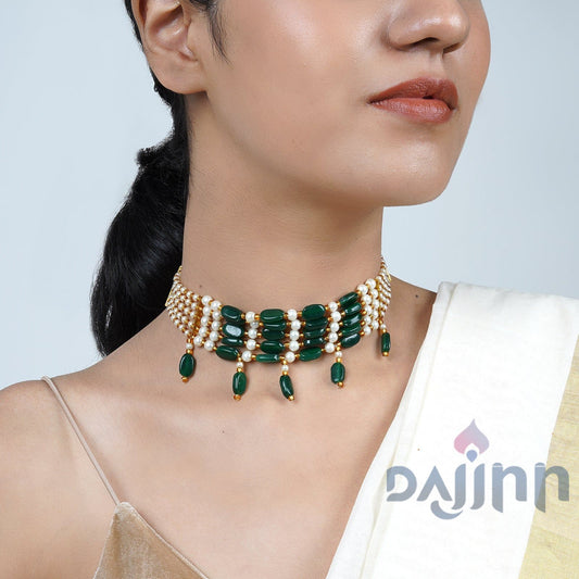 Dajinn Alpa Green And White Bead Stacked Necklace