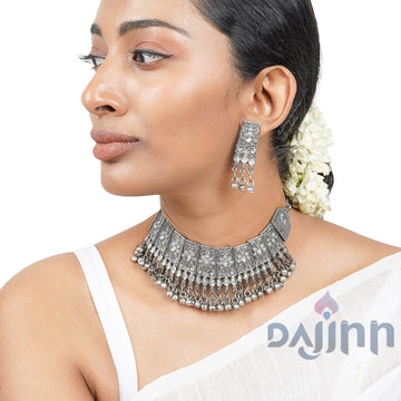 Dajinn Aanchal Silver Oxidised Necklace Set