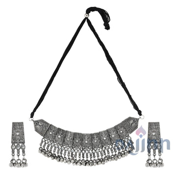 Dajinn Aanchal Silver Oxidised Necklace Set