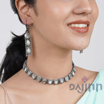 Dajinn Riddhima Silver Oxidised Necklace Set