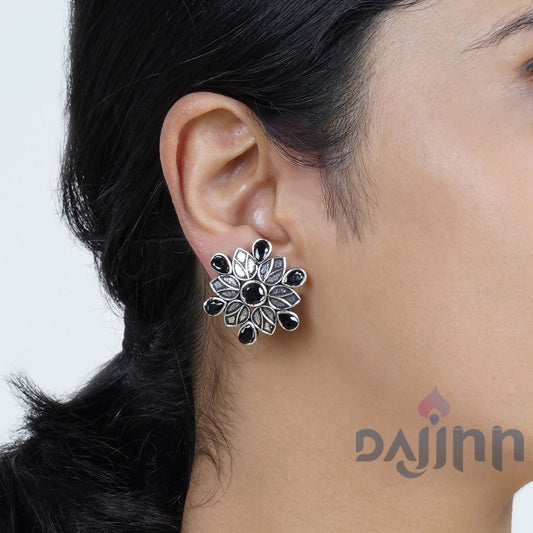 Dajinn Aashini Black Stone Silver Oxidised Earring