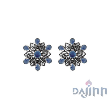 Dajinn Aashini Blue Stone Silver Oxidised Earring