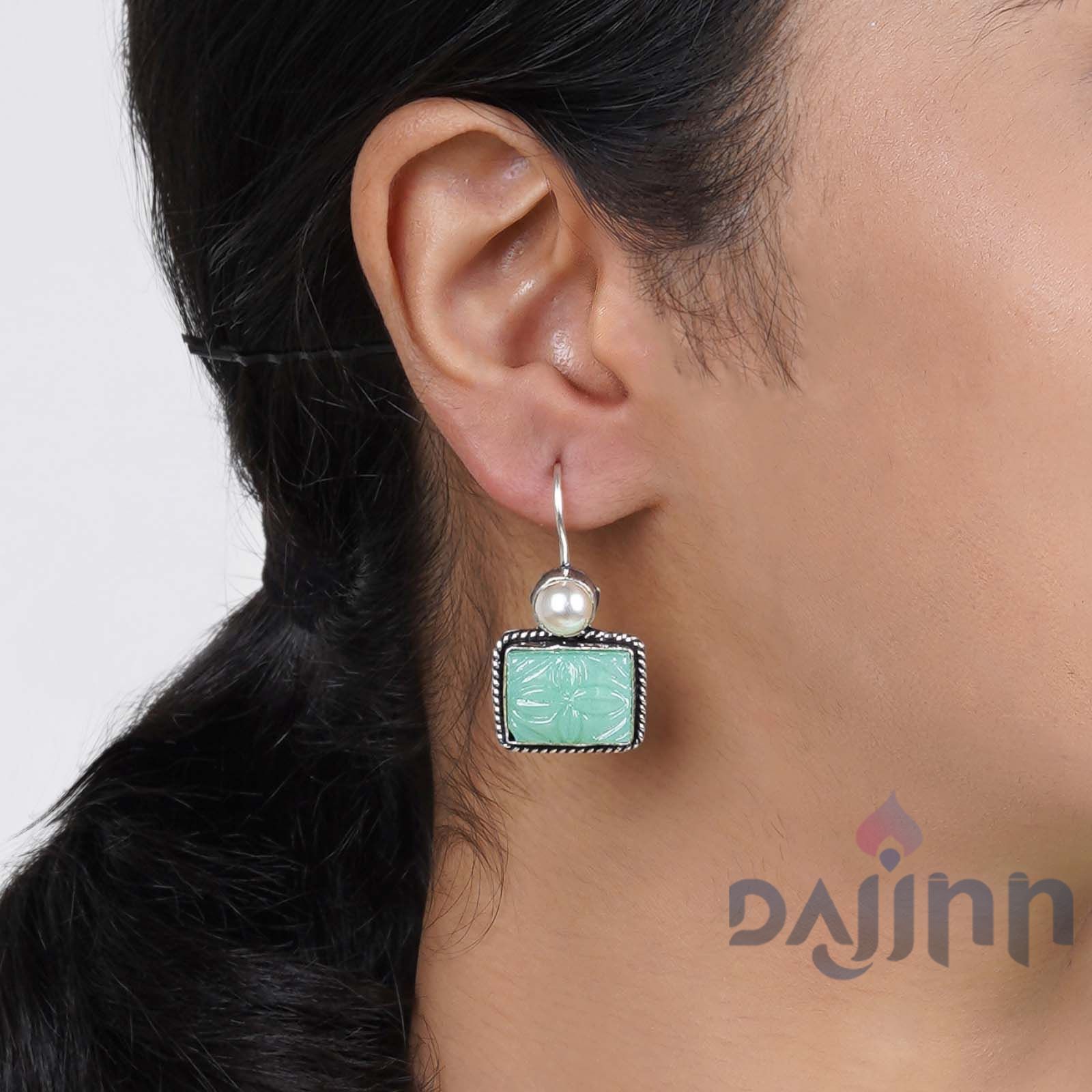 Dajinn Diti Mint Green Stone & Pearl Earrings