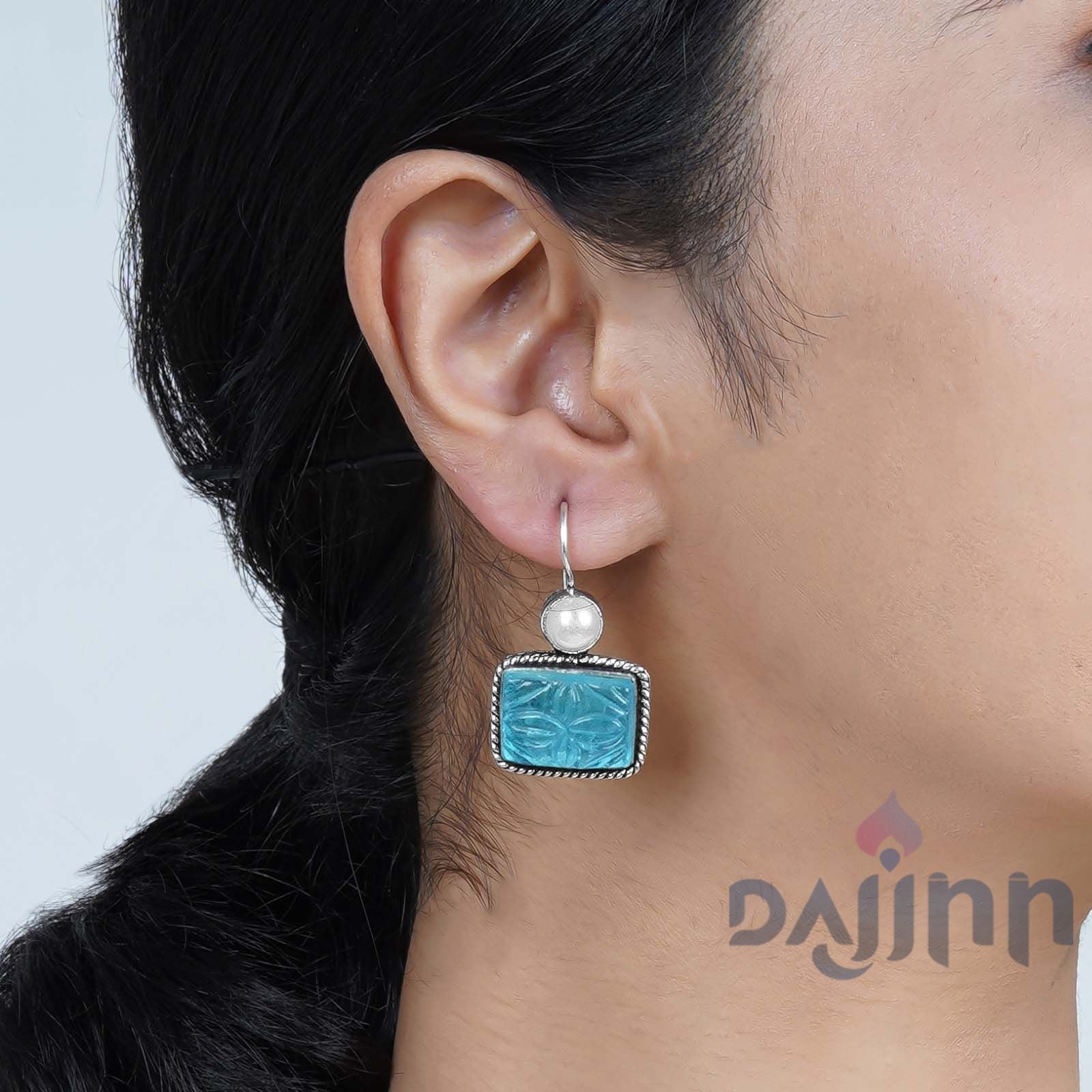 Dajinn Diti Aqua Blue Stone & Pearl Earrings