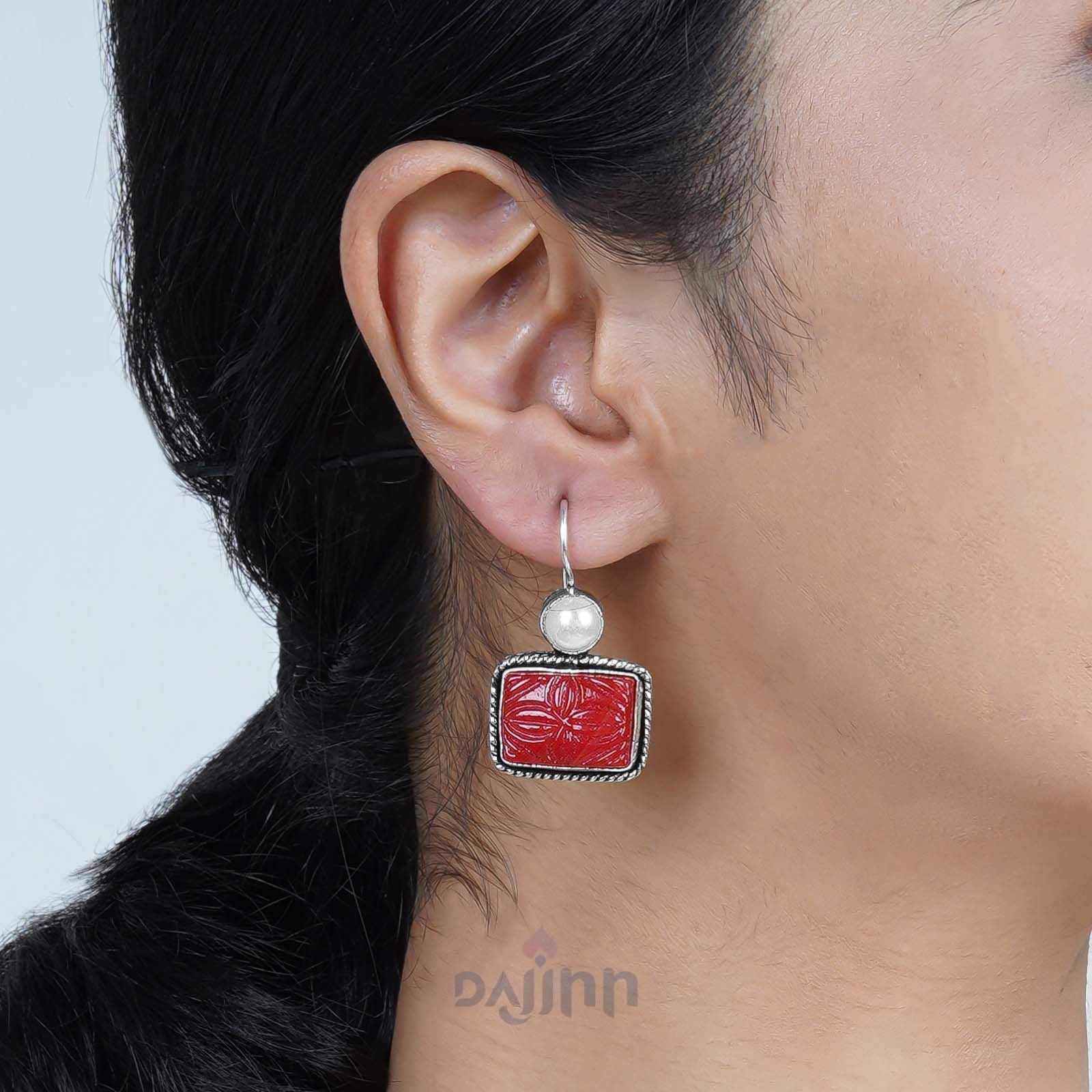 Dajinn Diti Maroon Stone & Pearl Earrings