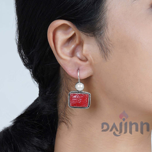 Dajinn Diti Maroon Stone & Pearl Earrings