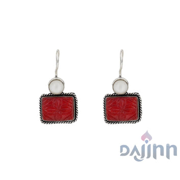 Dajinn Diti Maroon Stone & Pearl Earrings