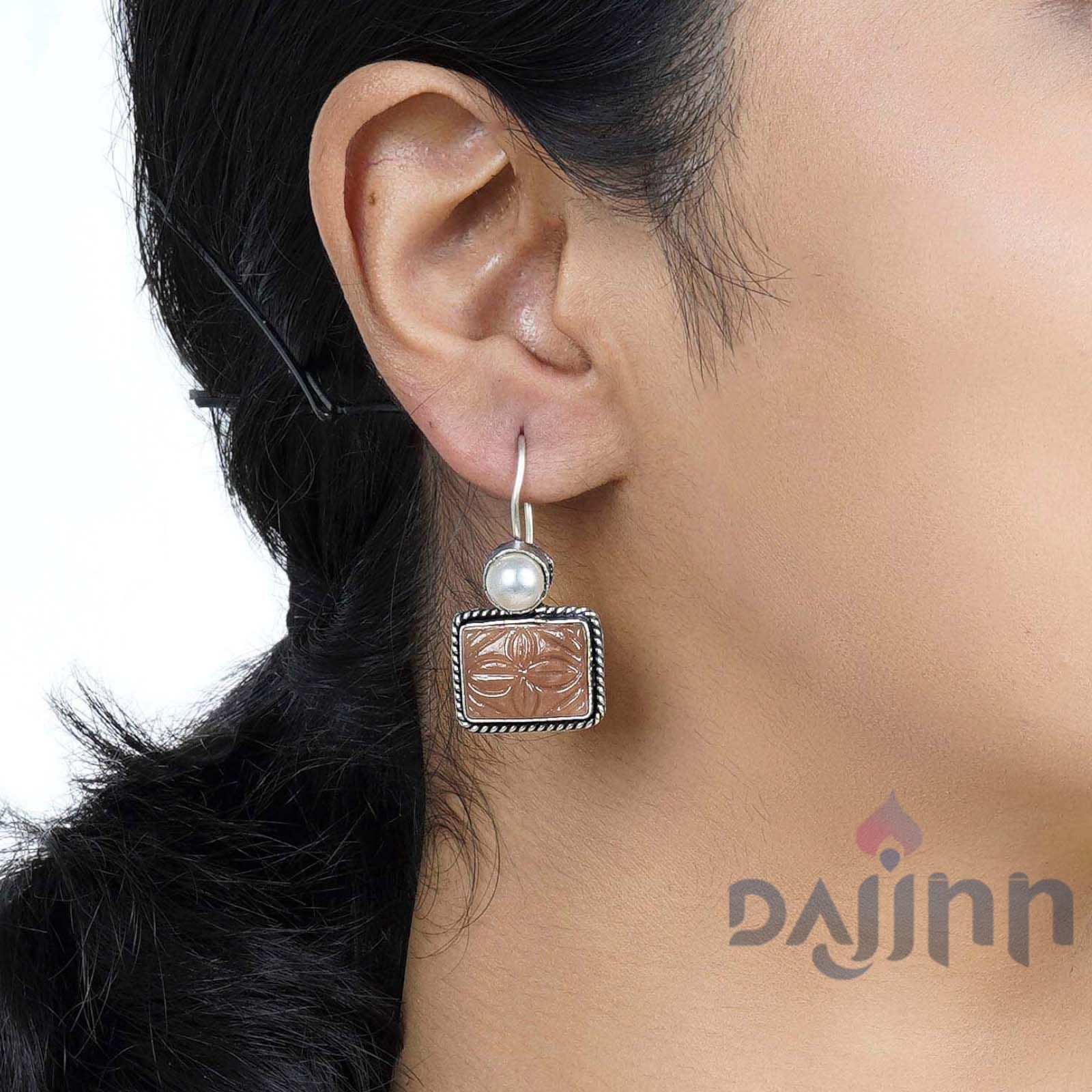 Dajinn Diti Brown Stone & Pearl Earrings