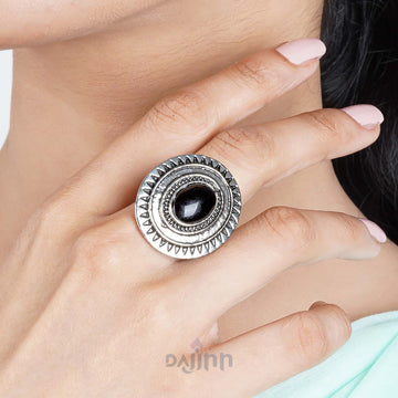 Dajinn Naarah Black Stone Silver Oxidised Ring