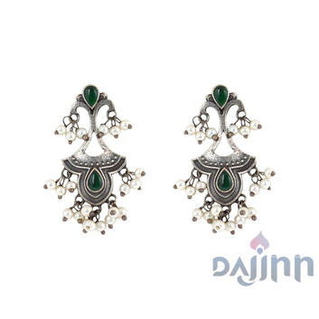 Dajinn Nilay Green Stone Silver Oxidised Earring