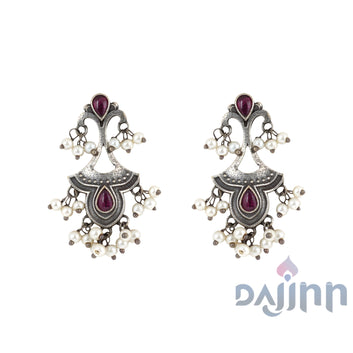 Dajinn Nilay Red Stone Silver Oxidised Earring