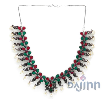 Niranjana Multi colored Silver Oxidized Necklace Set