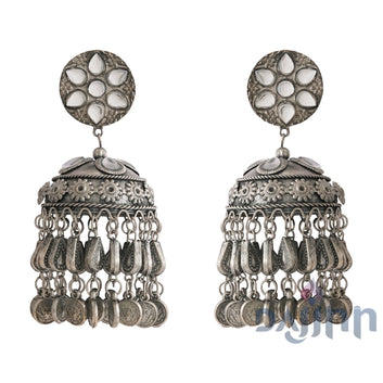 Dajinn Iksu Silver Oxidised Jhumkas