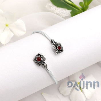 Aparna Red Flower Silver Oxidized Bracelet