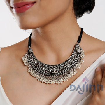 Shirin silver oxidised pearl necklace