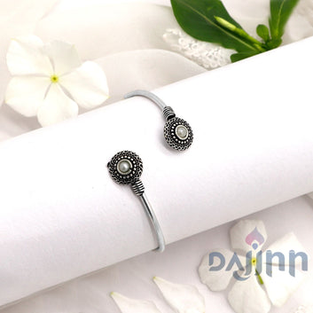 Aparna White Circular Silver Oxidized Bracelet