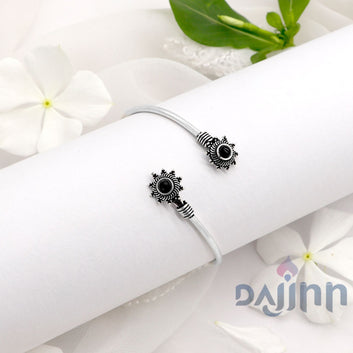 Aparna Black Flower Silver Oxidized Bracelet