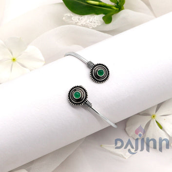 Aparna Green Circular Silver Oxidized Bracelet