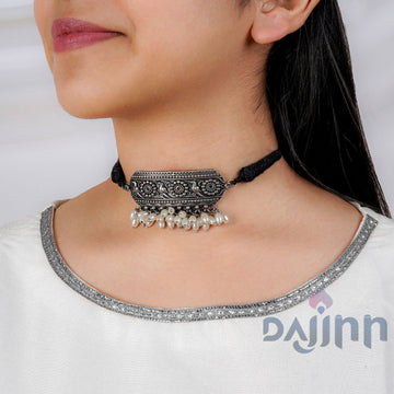 Dajinn Shivangi Silver Oxidised Necklace