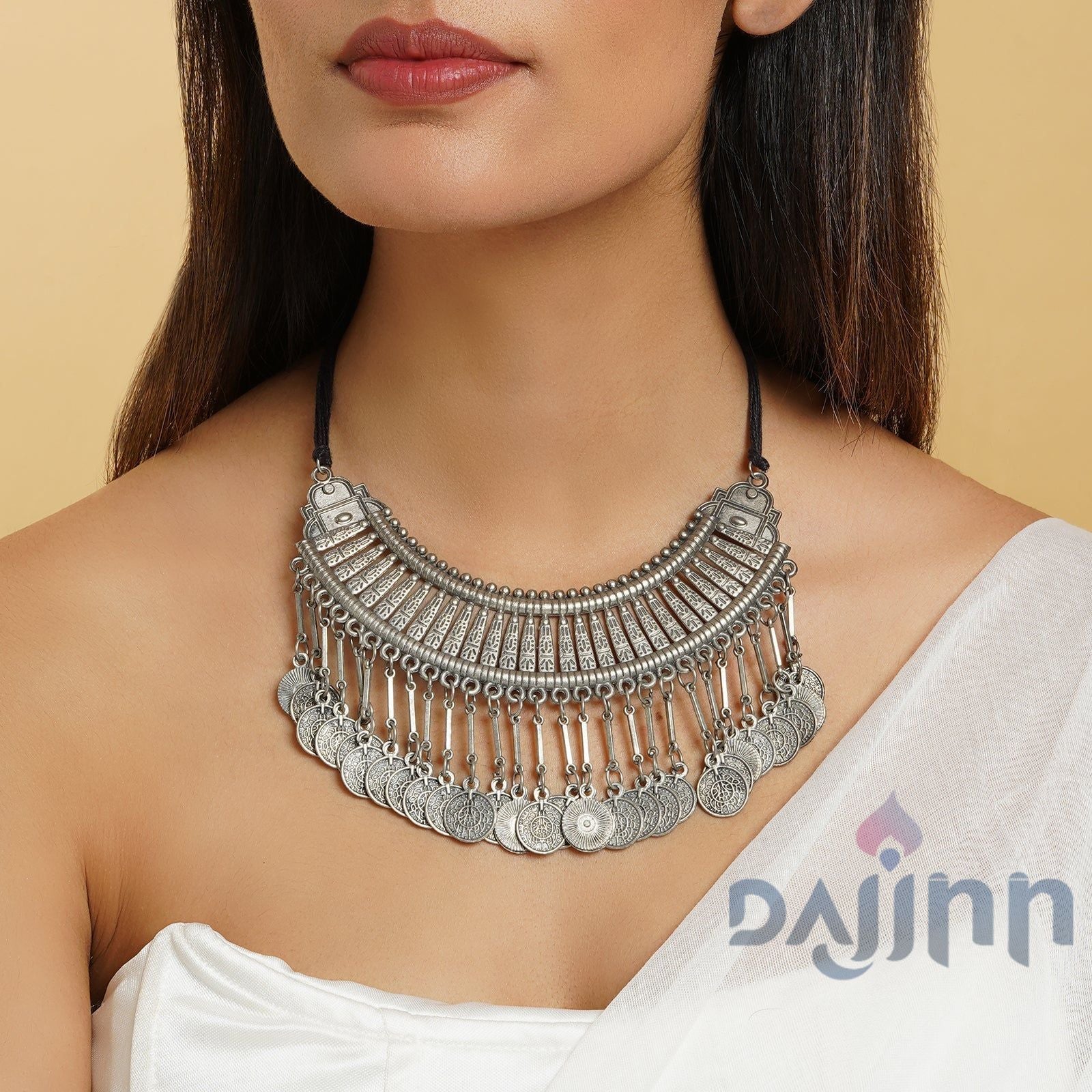 Chamak Silver Oxidised Necklace