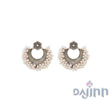 Ardha Silver Oxidised Pearl Earring