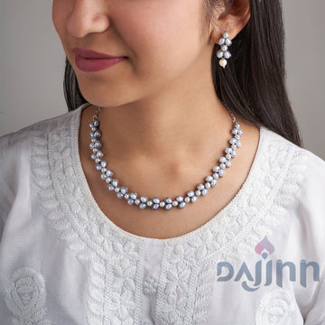 Chaand Silver Oxidised Pearl Necklace Set