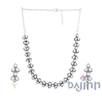 Chaand Silver Oxidised Pearl Necklace Set