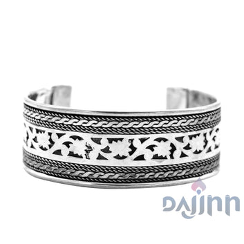 Chaya Floral Embossed Silver Oxidized Bracelet Cuff