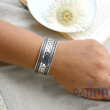 Chaya Floral Embossed Silver Oxidized Bracelet Cuff