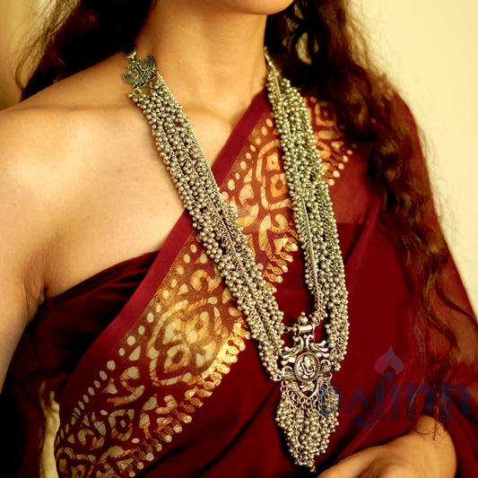 Krisha Silver Oxidized Ghungroo necklace