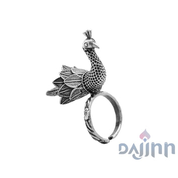 Sukriti Antique Silver Oxidized Peacock Ring