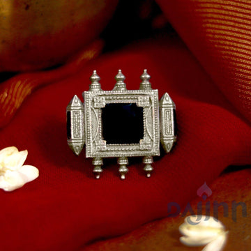 Meena Black Enamel Silver Oxidized Ring