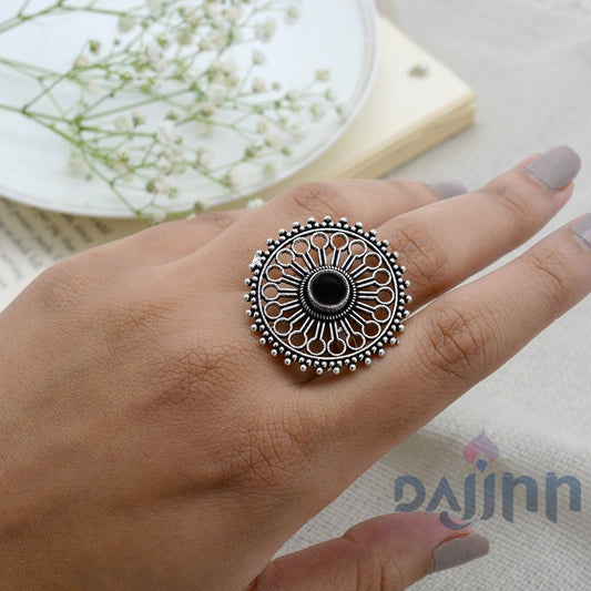 Aruna Black Silver Oxidized Filigree Ring