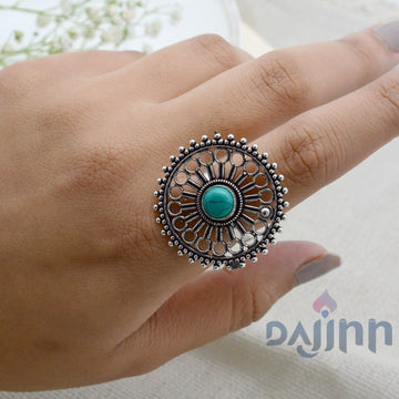 Aruna Turquoise Silver Oxidized Filigree Ring